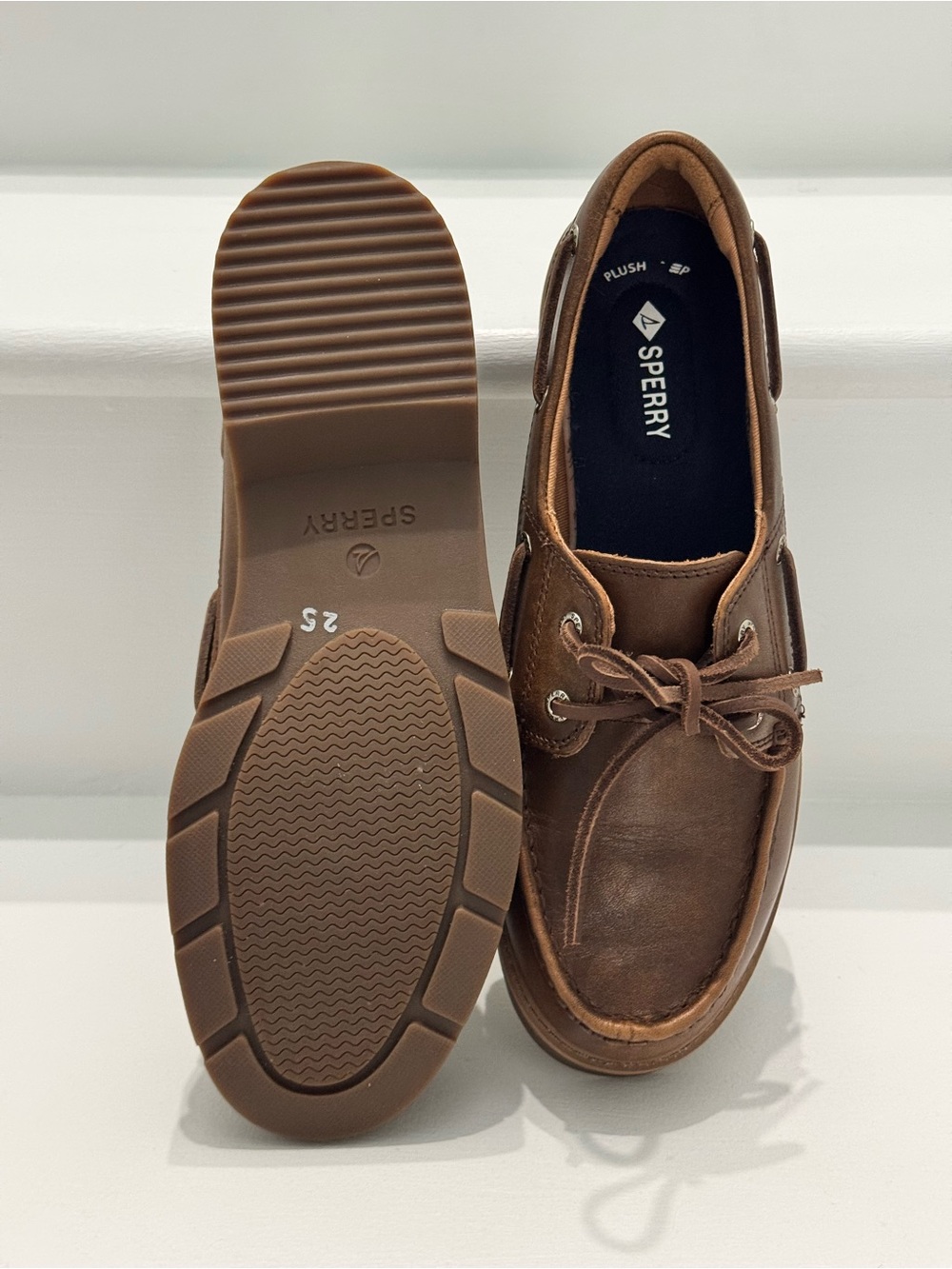 NWOB Sperry Wellsboat Brown Leather Boat Shoes Plush Step Women’s Size 8 - Picture 6 of 7
